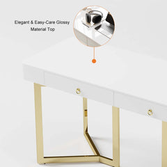 Modern White Writing Desk with Gold Stainless Steel Base