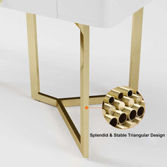 Modern White Writing Desk with Gold Stainless Steel Base