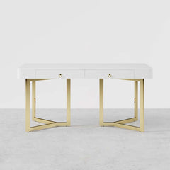 Modern White Writing Desk with Gold Stainless Steel Base