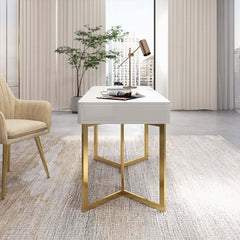 Modern White Writing Desk with Gold Stainless Steel Base