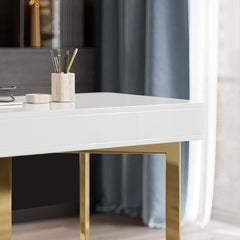 Modern White Writing Desk with Gold Stainless Steel Base