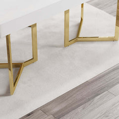 Modern White Writing Desk with Gold Stainless Steel Base