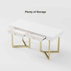 Modern White Writing Desk with Gold Stainless Steel Base