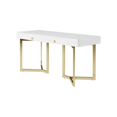 Modern White Writing Desk with Gold Stainless Steel Base