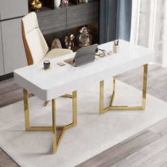 Modern White Writing Desk with Gold Stainless Steel Base Main Product Image