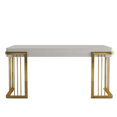 Modern White Writing Desk with Gold Trestle Base and Drawer