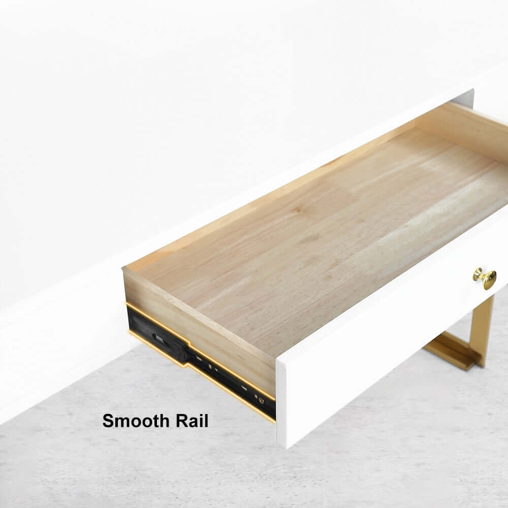 Modern White Writing Desk with Gold Trestle Base and Drawer