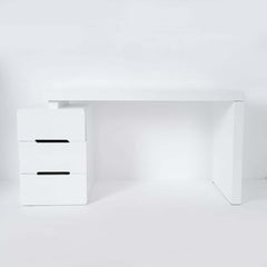 Modern White Writing Desk with Three Drawers and Trestle Base