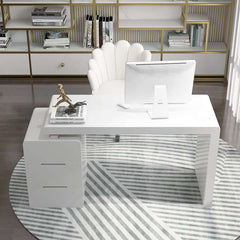 Modern White Writing Desk with Three Drawers and Trestle Base