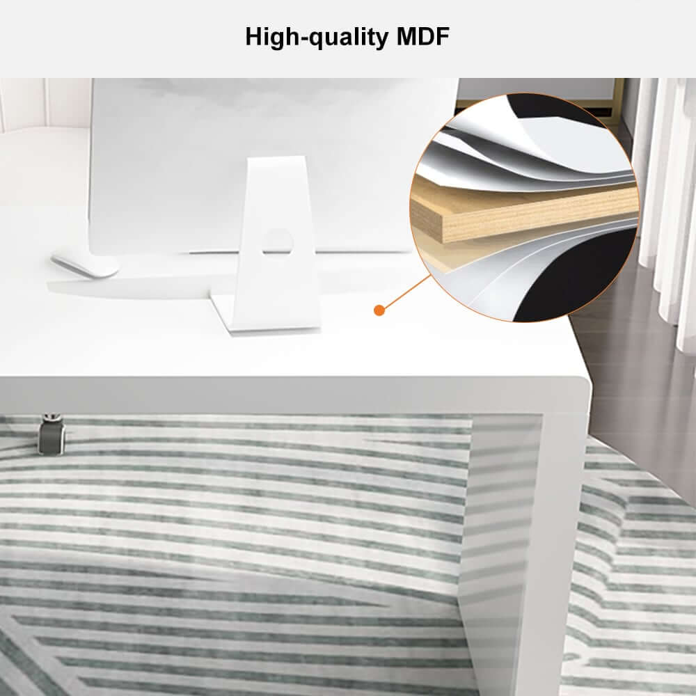 Modern White Writing Desk with Three Drawers and Trestle Base