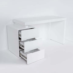 Modern White Writing Desk with Three Drawers and Trestle Base