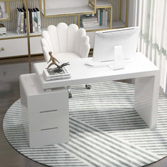 Modern White Writing Desk with Three Drawers and Trestle Base