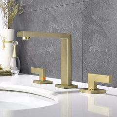 Modern Widespread Bathroom Faucet in Brushed Gold or Nickel