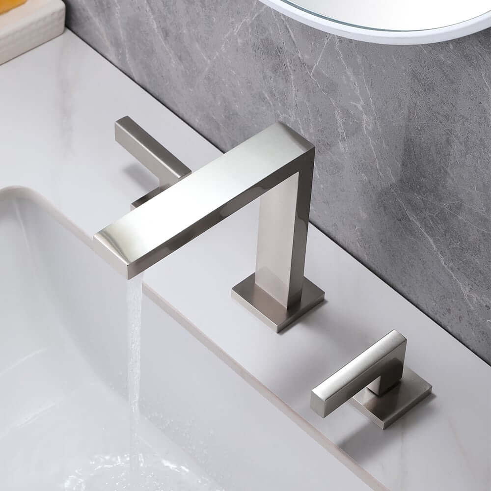 Modern Widespread Bathroom Faucet in Brushed Gold or Nickel