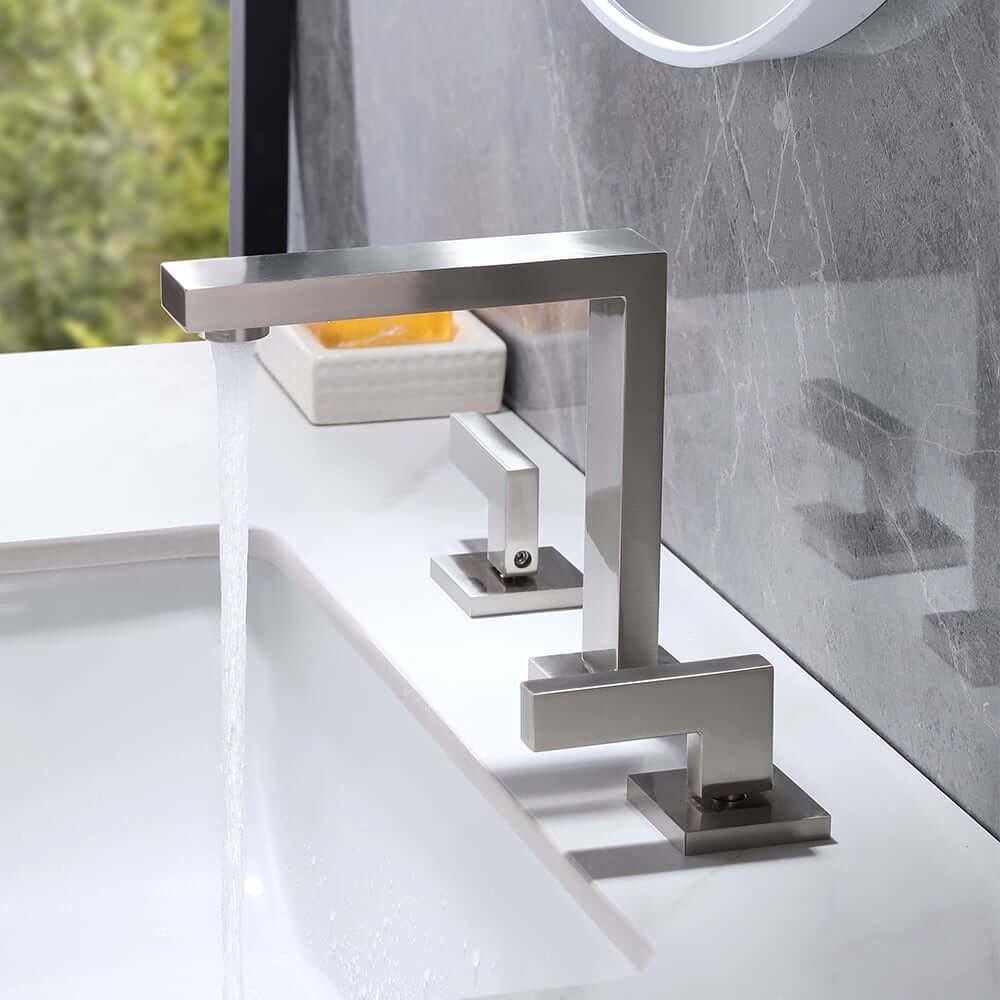 Modern Widespread Bathroom Faucet in Brushed Gold or Nickel