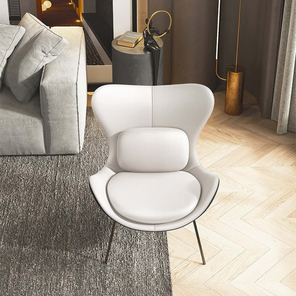 Modern Wingback Faux Leather Chair With Pillow Back
