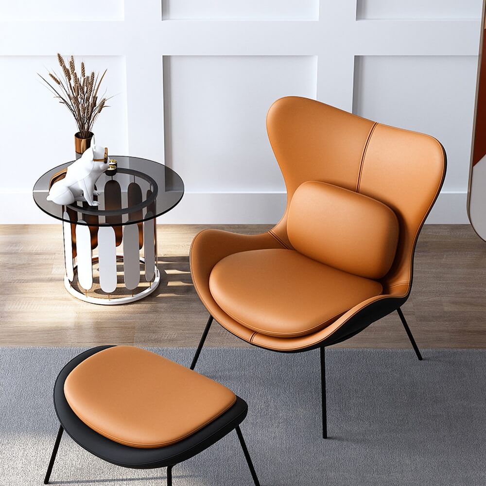 Modern Wingback Faux Leather Chair With Pillow Back