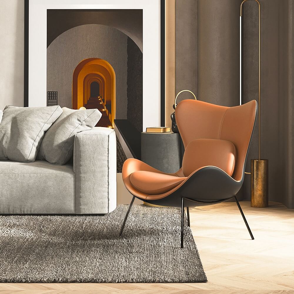 Modern Wingback Faux Leather Chair With Pillow Back