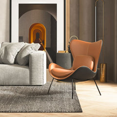 Modern Wingback Faux Leather Chair With Pillow Back