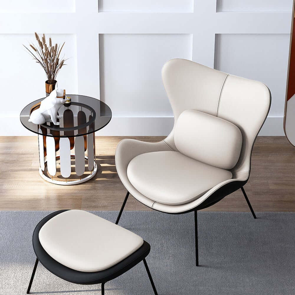 Modern Wingback Faux Leather Chair With Pillow Back