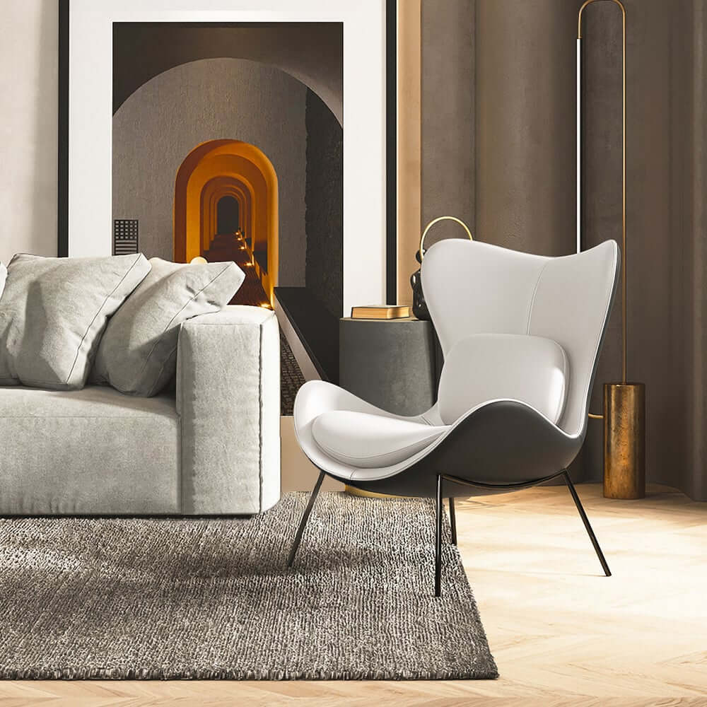Modern Wingback Faux Leather Chair With Pillow Back