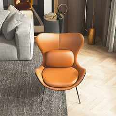 Modern Wingback Faux Leather Chair With Pillow Back