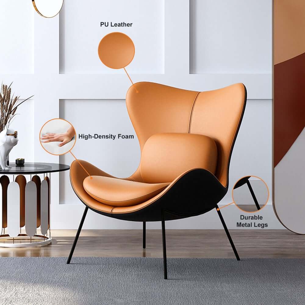 Modern Wingback Faux Leather Chair With Pillow Back
