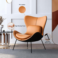 Modern Wingback Faux Leather Chair With Pillow Back