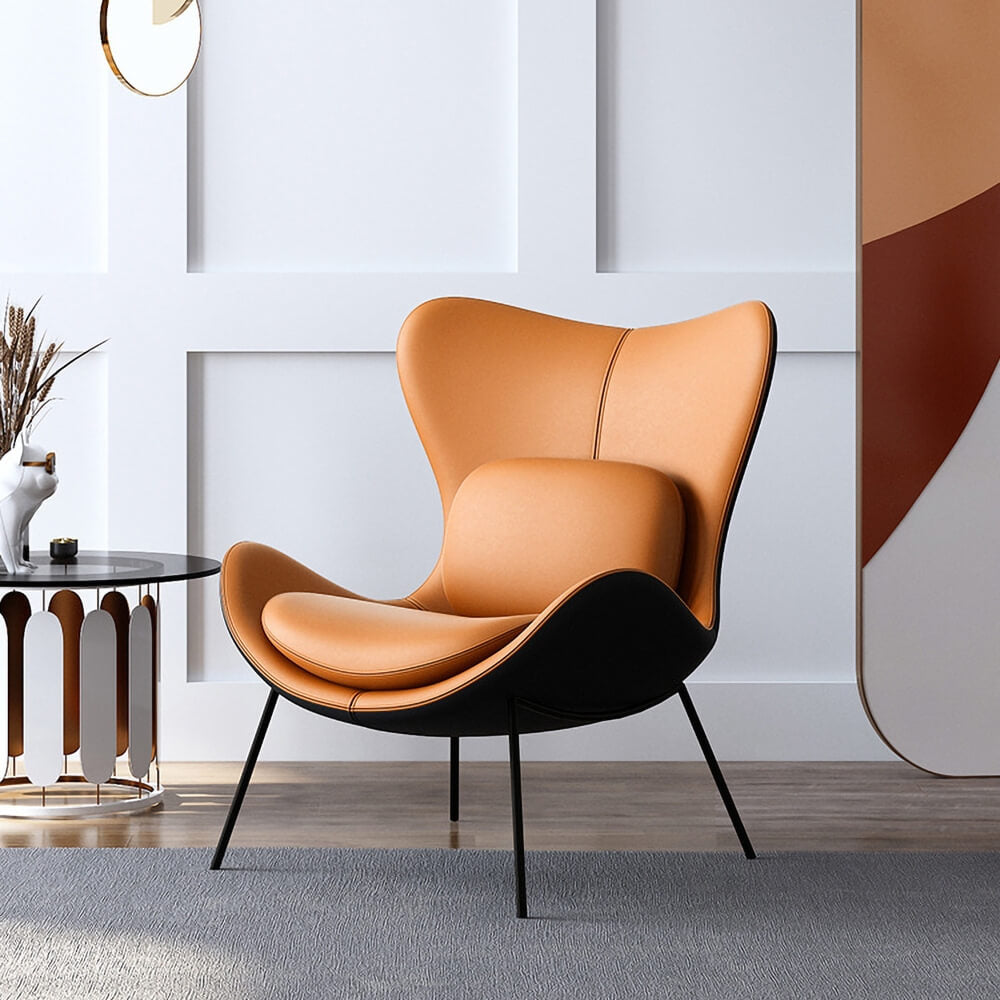 Modern Wingback Faux Leather Chair With Pillow Back