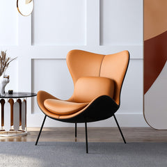 Modern Wingback Faux Leather Chair With Pillow Back