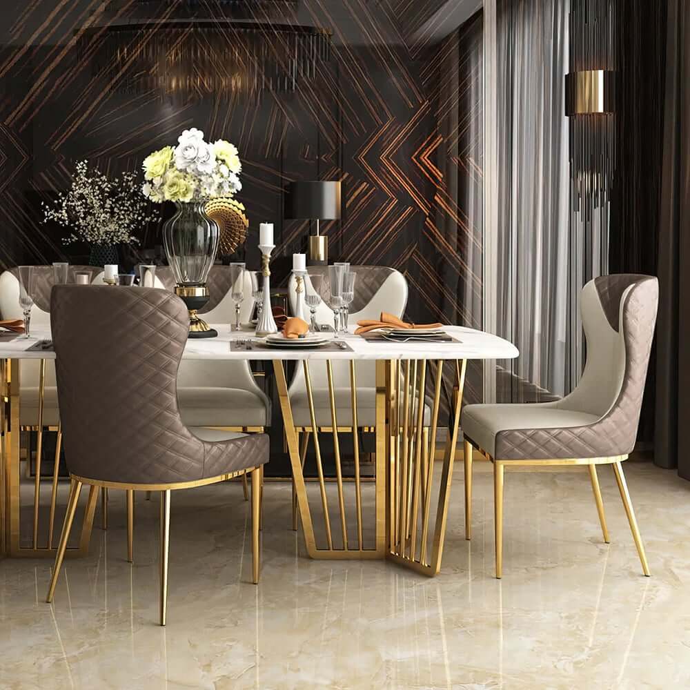 Modern Wingback Faux Leather Dining Chair Set, Brown