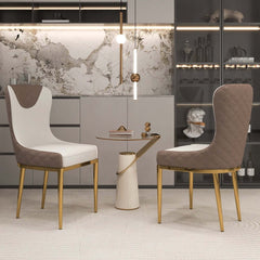 Modern Wingback Faux Leather Dining Chair Set, Brown