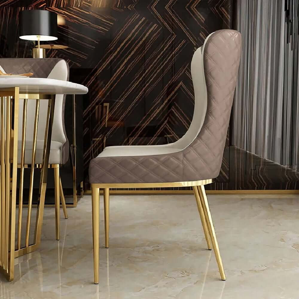 Modern Wingback Faux Leather Dining Chair Set, Brown