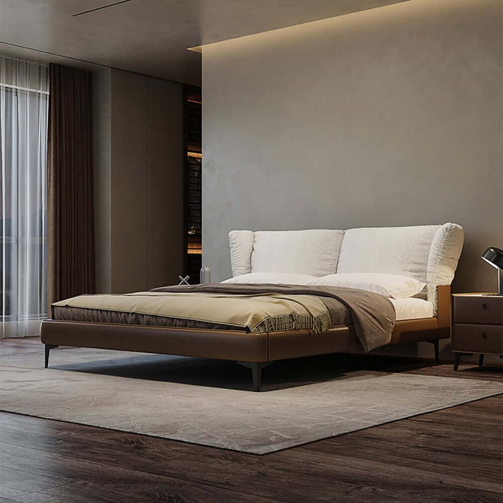 Modern Wingback King Bed with Faux Leather Upholstery