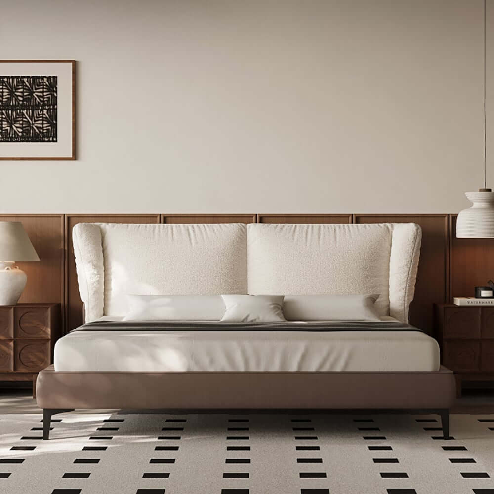 Modern Wingback King Bed with Faux Leather Upholstery Main Product Image