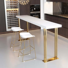 Modern Wood Bar Counter with Gold Stainless Steel Base