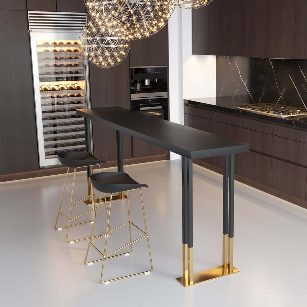 Modern Wood Bar Counter with Gold Stainless Steel Base