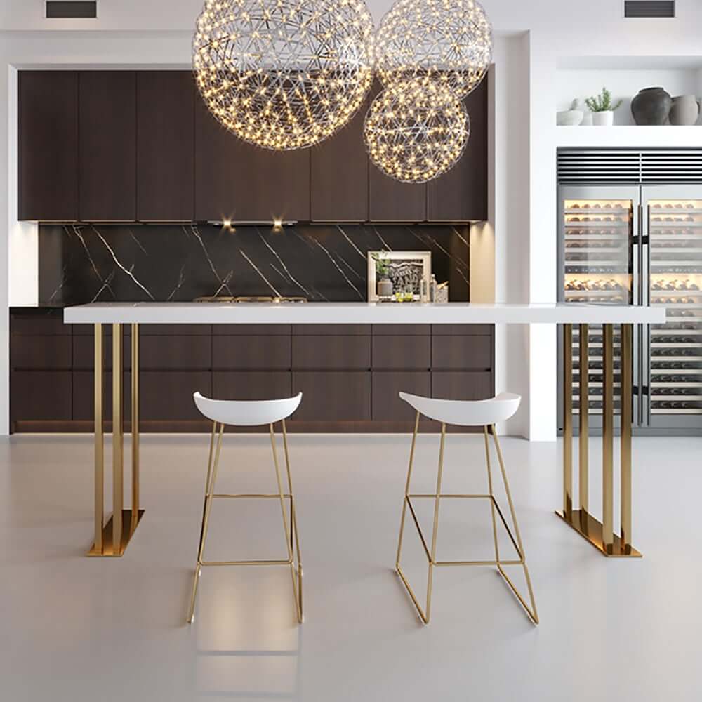 Modern Wood Bar Counter with Gold Stainless Steel Base