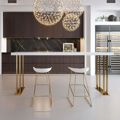 Modern Wood Bar Counter with Gold Stainless Steel Base