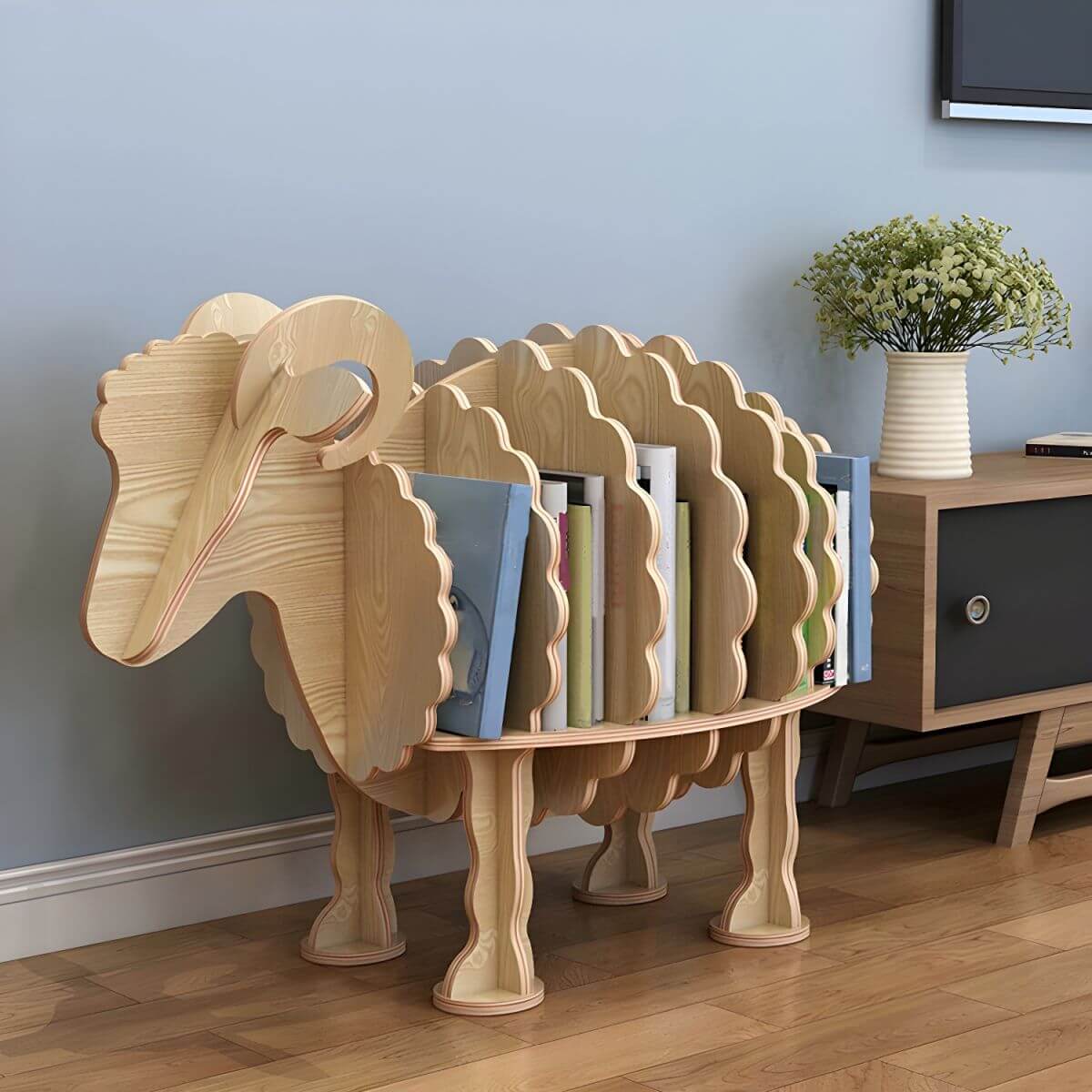 Modern wooden animal theme bookcase for kids rooms