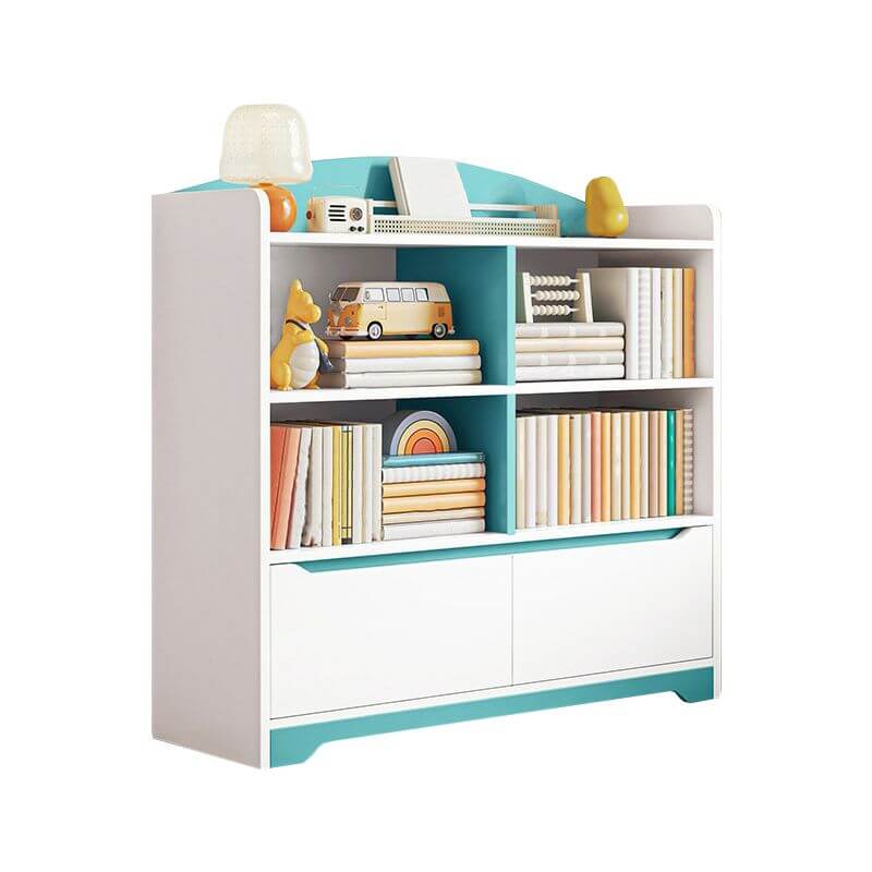 Modern Wooden Kids Bookcase with Flip Doors and Closed Back