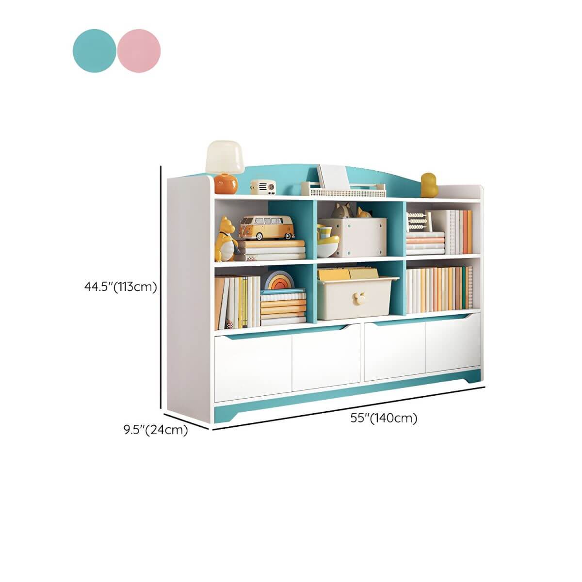 Modern Wooden Kids Bookcase with Flip Doors and Closed Back Dimensions