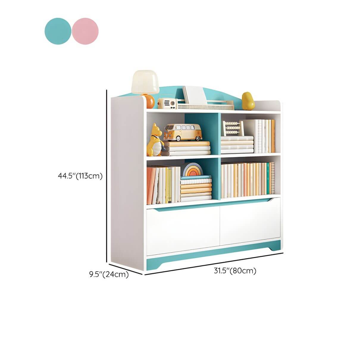 Modern Wooden Kids Bookcase with Flip Doors and Closed Back Dimensions