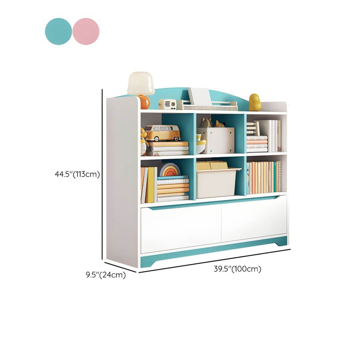 Modern Wooden Kids Bookcase with Flip Doors and Closed Back Dimensions