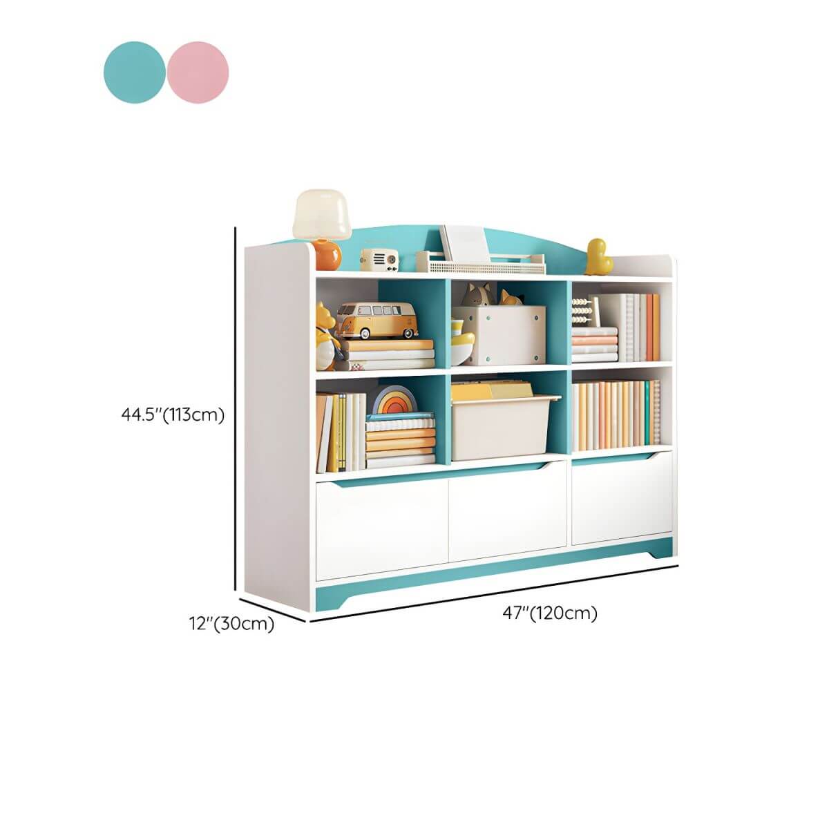 Modern Wooden Kids Bookcase with Flip Doors and Closed Back Dimensions