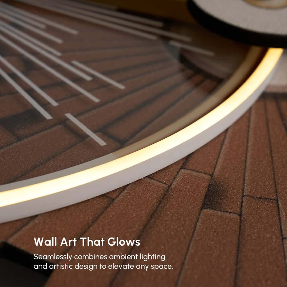 Modern Wooden Wall Art with Integrated LED Lighting, Round Design
