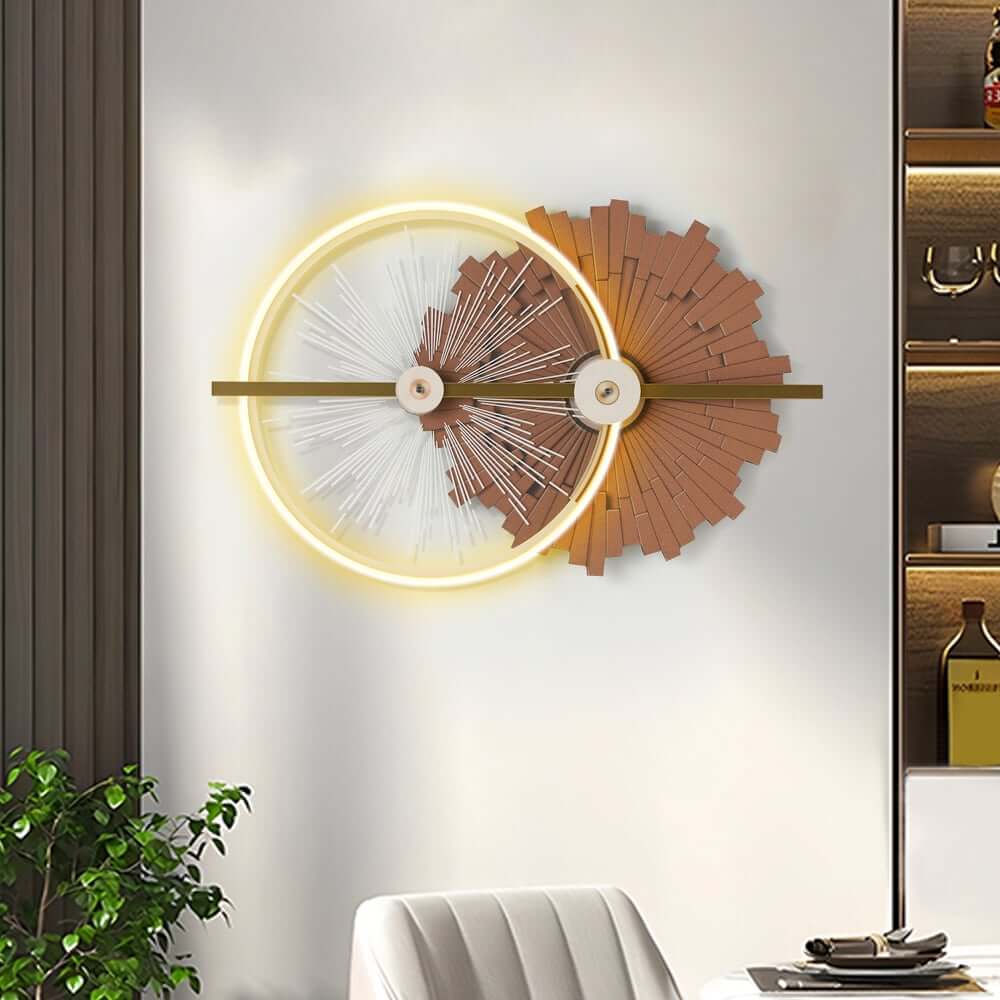 Modern Wooden Wall Art with Integrated LED Lighting, Round Design