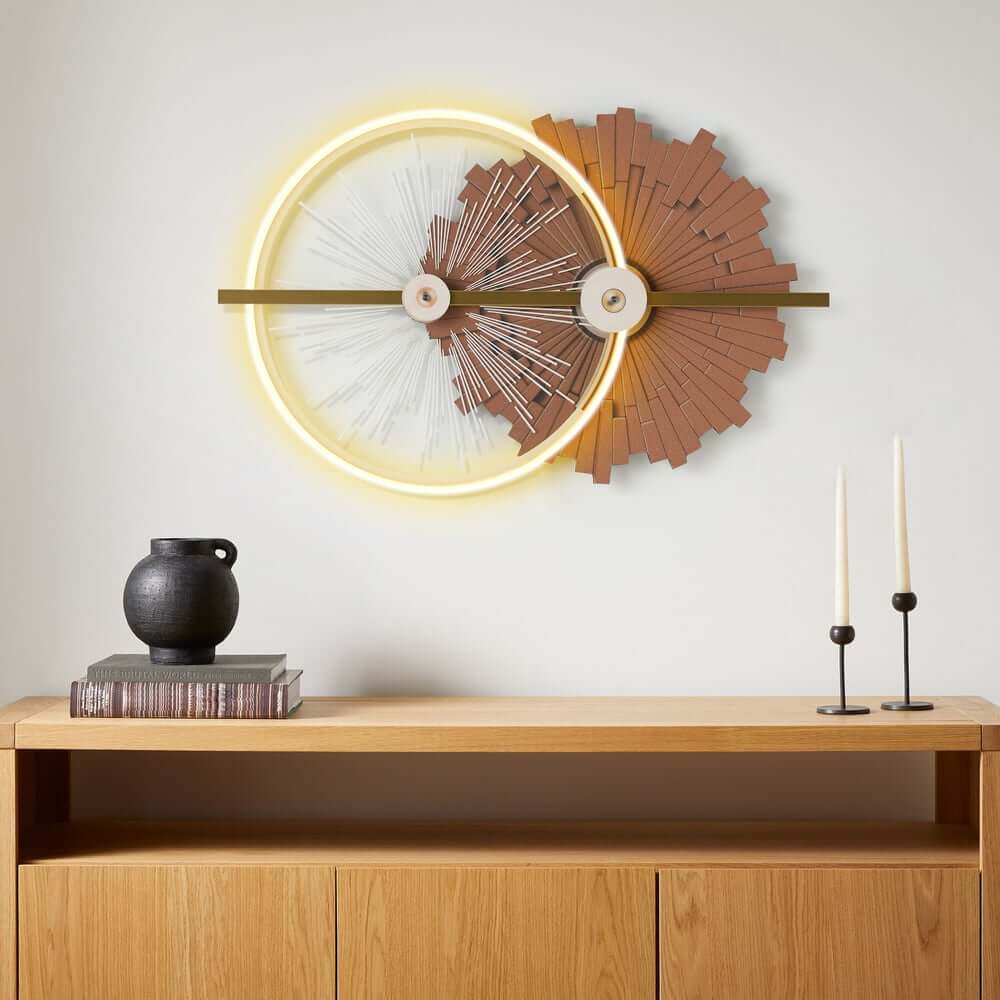 Modern Wooden Wall Art with Integrated LED Lighting, Round Design