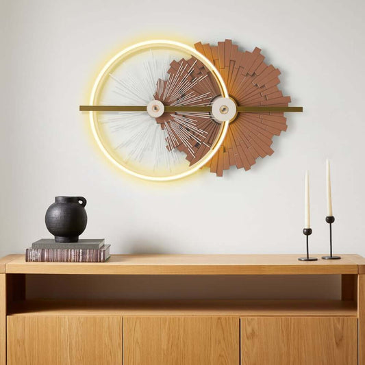 Modern Wooden Wall Art with Integrated LED Lighting, Round Design