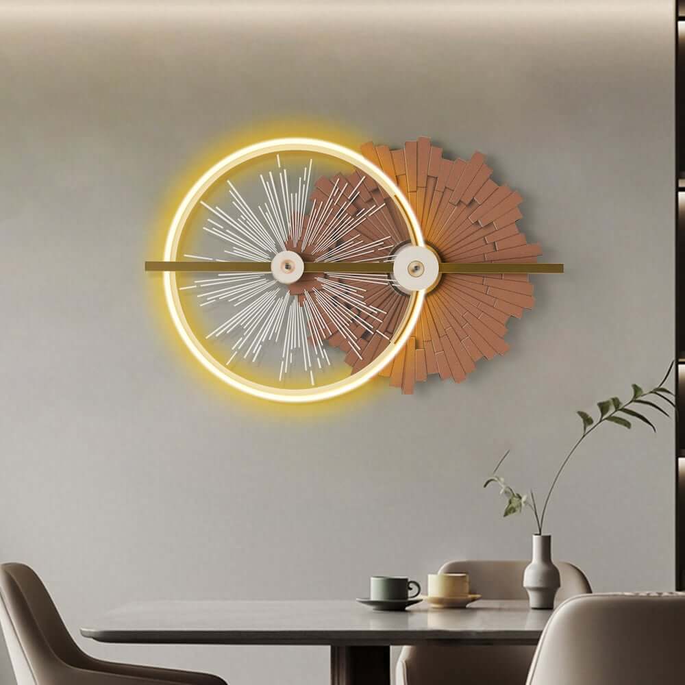 Modern Wooden Wall Art with Integrated LED Lighting, Round Design